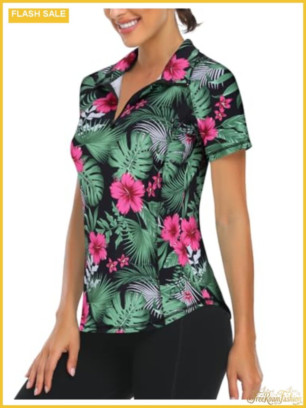 Women's Golf Polo Short Sleeve Quarter Zip UPF 50+ Running Top